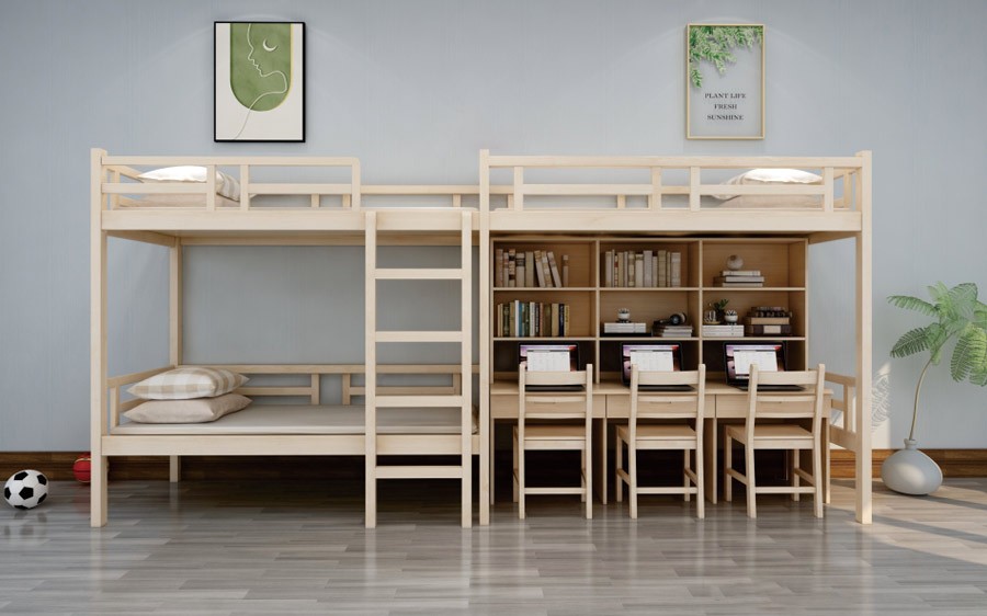 实木二联三人位组合公寓床