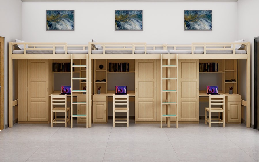 实木三联三人位组合公寓床