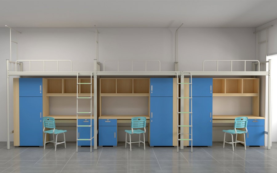 三连体三人位爬梯公寓床