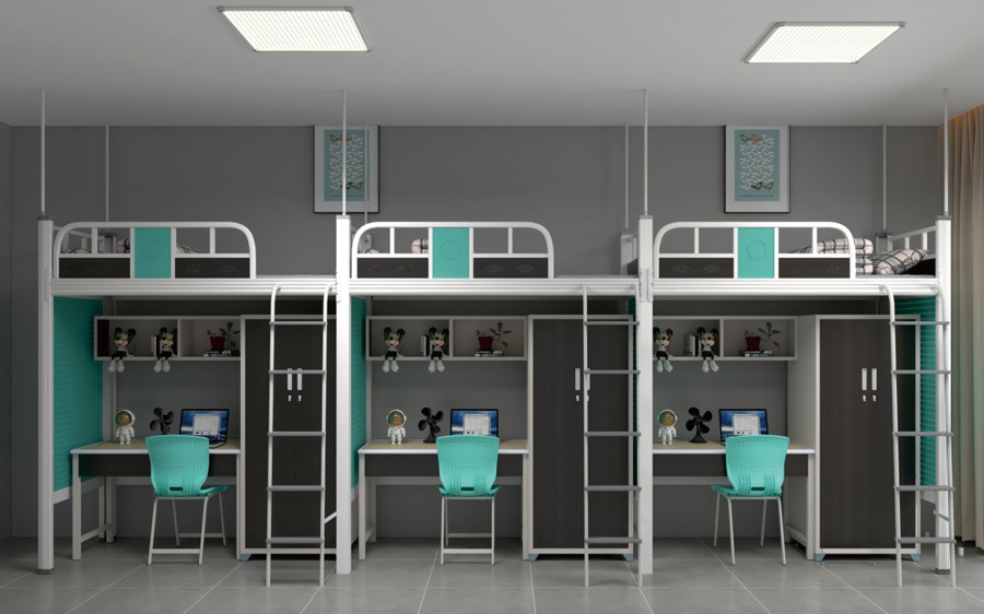 三连体三人位爬梯公寓床