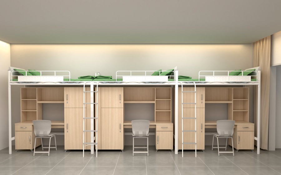 三连体三人位爬梯公寓床