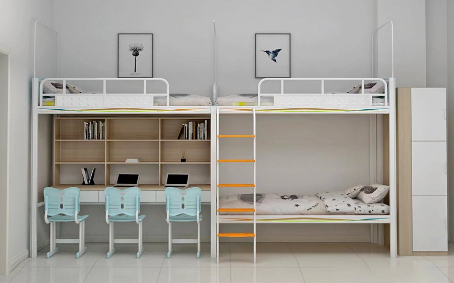 二连体三人位爬梯公寓床