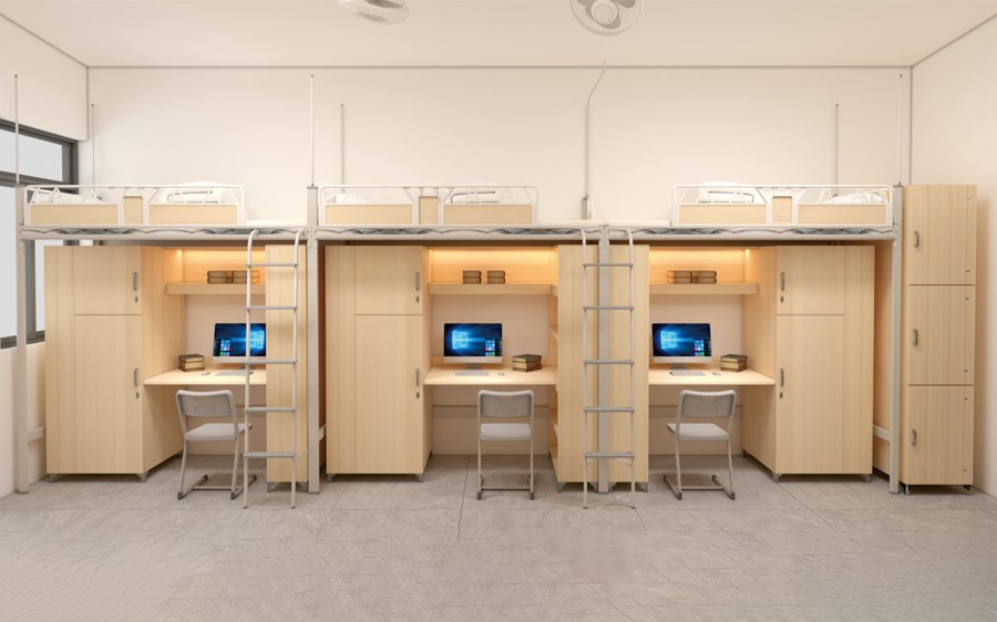 三连体三人位爬梯公寓床