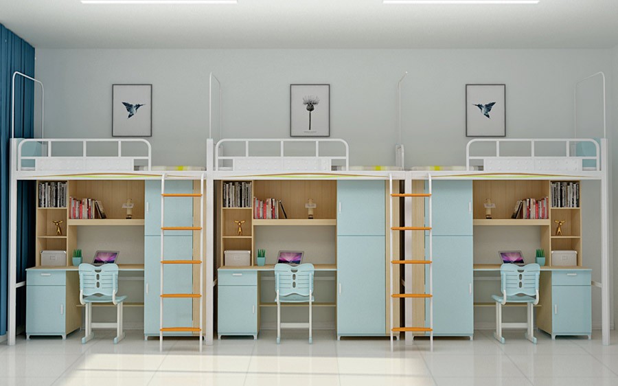 三连体三人位爬梯公寓床